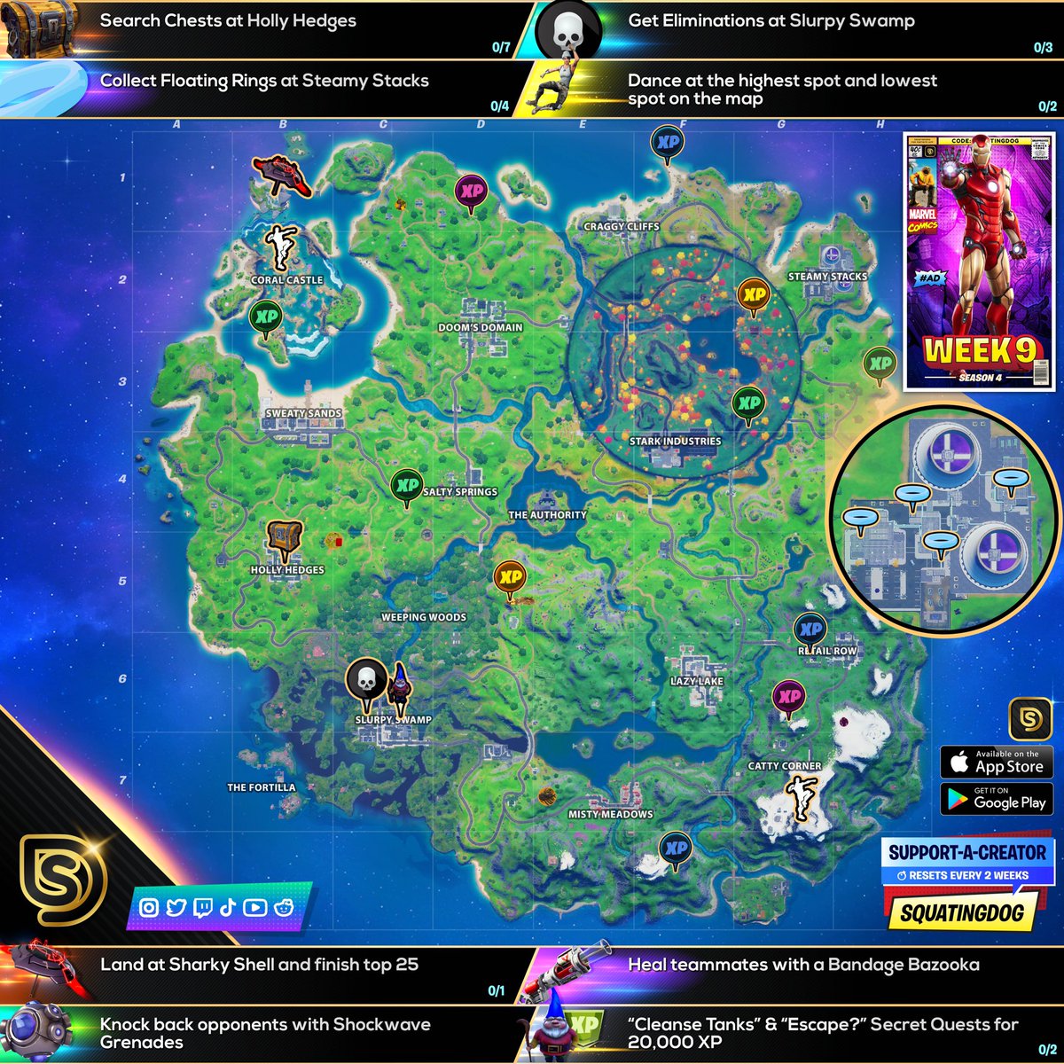 AlyansLock's tweet photo. -----📗 #ChallengeFortnite 📗-----
〰〰〰〰〰〰〰〰〰〰〰〰
🇬🇧 Thanks to /@thesquatingdog we can now see the solutions to complete the challenges of the 9nd week.

#Fortnite https://t.co/PZ51L6KPw4