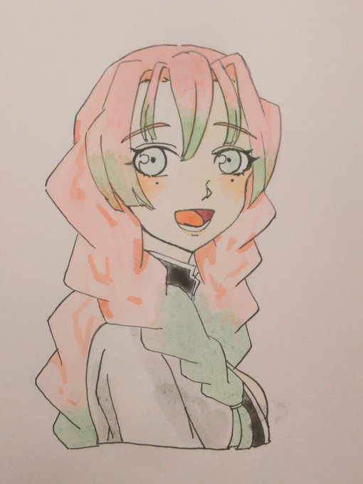 桜海蘊さんがTwitterに投稿した甘露寺蜜璃(鬼滅の刃)のイラスト。