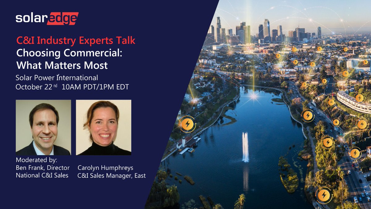 SolarEdgePV's tweet image. Don't miss our LIVE @SPIconvention discussion 'Choosing Commercial: What Matters Most,' today at 10AM PDT/1PM EDT. Hear what thought leaders are saying, then head over to our 360 virtual experience for more on @SolarEdgePV. Sign up: okt.to/wxuVOp #NASEW20 #SPIcon