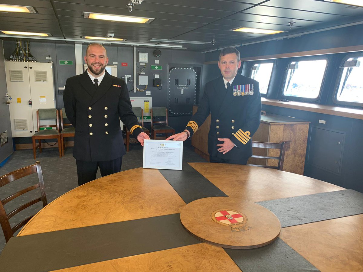 A big congratulations to Lt Matthew 'Mavis' Riley who yesterday completed his Marine Engineer Officer's Charge Qualification (MCQ).

Like many officers in <a href="/HMSPWLS/">HMS Prince of Wales</a>, Mavis began his career as a rating in the <a href="/RoyalNavy/">Royal Navy</a> and has worked his way up!

#MadeInTheRoyalNavy