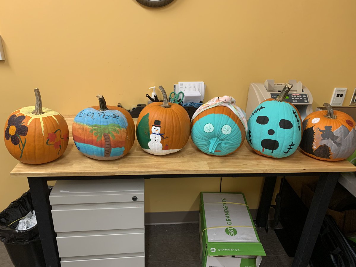 Staff social.  Staying positive during these difficult times.  Some Halloween fun pumpkin decorating:) Meridian Essa branch Barrie :)
