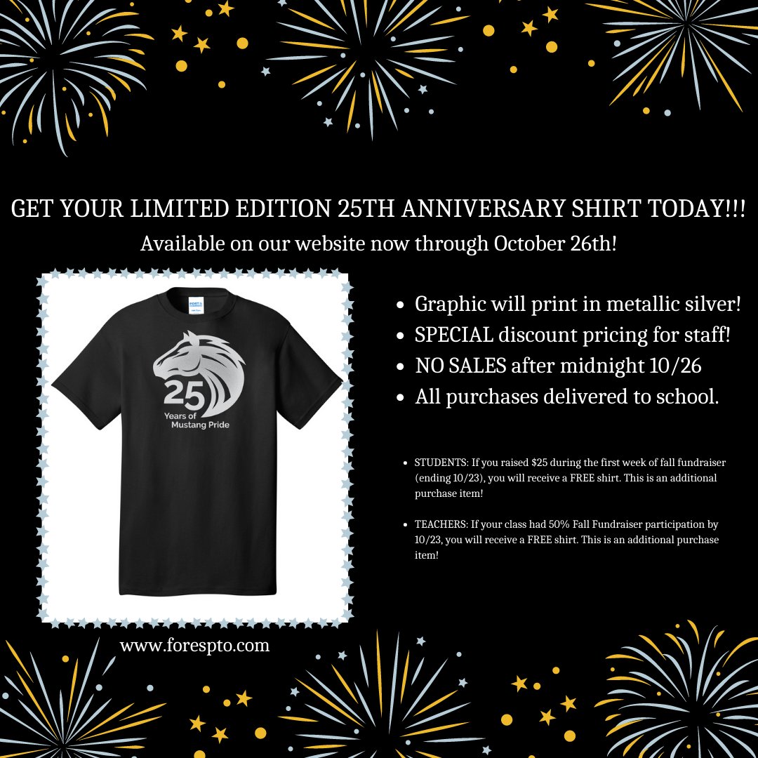 FORES_PTO's tweet image. Don't miss out! Get your 25th Anniversary shirt today!!