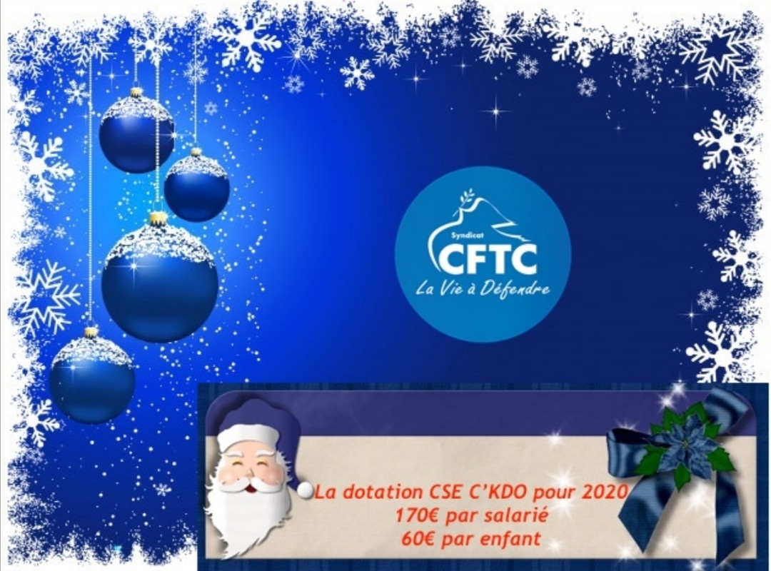 cftc_sfrdistrib's tweet photo. 📢📢📢 INFO NOËL #CFTC 📢📢📢
Votre CSE à le plaisir de vous communiquer la dotation pour les fêtes de Noël d'année qui sera par salarié 170 € et 60 € par enfant.
Ce montant sera disponible et crédité sur Kalidea au mois de novembre.
#cftcavoscotes #sfrdistribution #sfrd https://t.co/ZjR4wC1akO