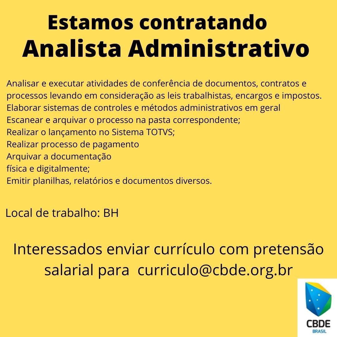 CbdeOficial's tweet photo. Quer trabalhar conosco e fazer parte do #timecbde, 😱? Se liga nas vagas abaixo e mande o seu currículo! Local de trabalho: Belo Horizonte - MG. Não perca mais tempo e nos envie o seu currículo! 😃🇧🇷 https://t.co/cBK8G9Qd1R