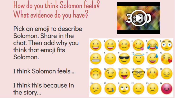 MsRothLRES's tweet photo. As we read "An Angel for Solomon Singer," students used evidence from the text to make an inference about how Solomon felt. We then used emojis to help visualize and justify our reasoning. Look at these awesome responses! https://t.co/0hvfpvKuwq
