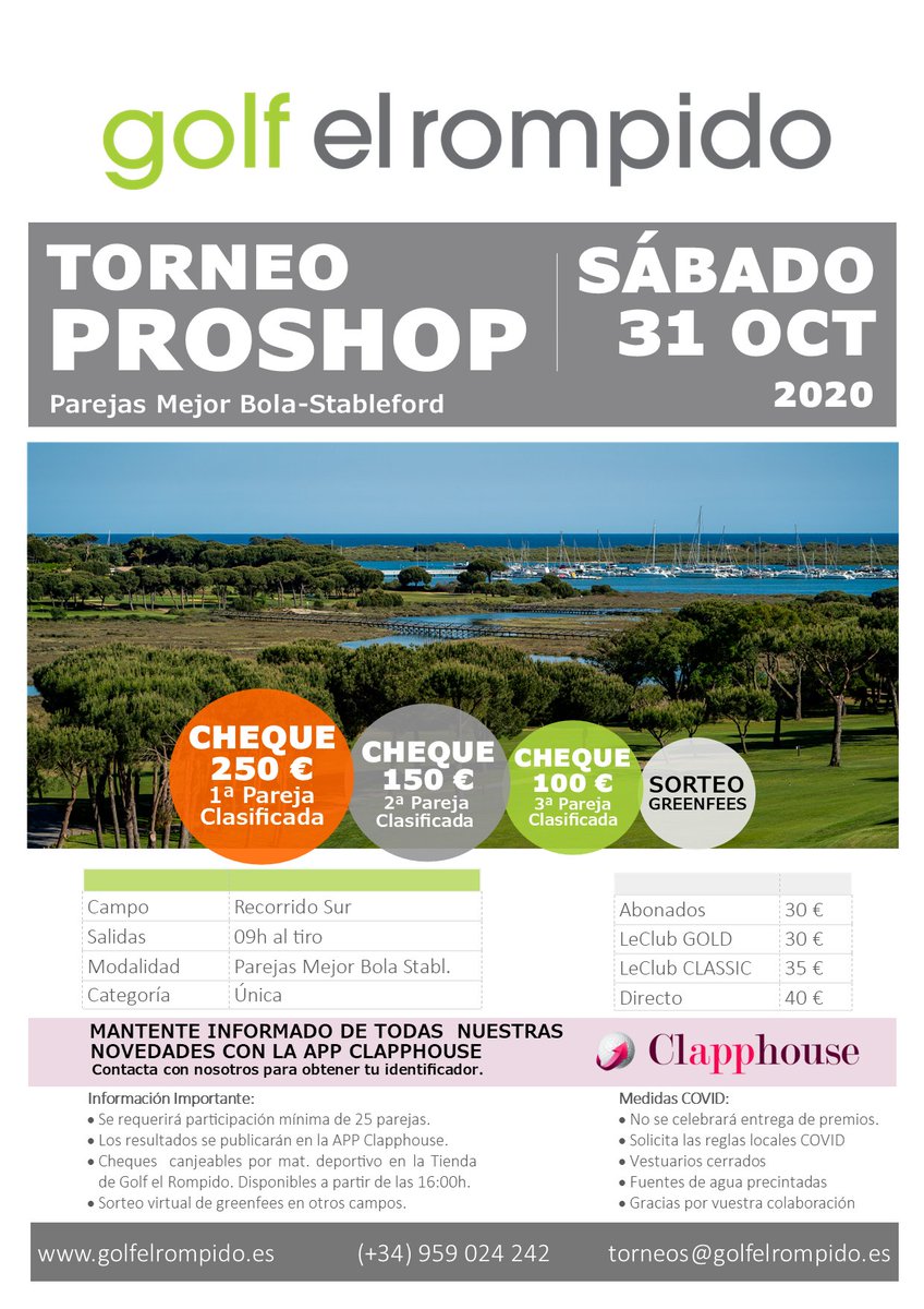 Abiertas las inscripciones ⏳
¡Un cheque de 250 € te está esperando! 💰
Elige tu pareja y apúntate 
torneos@golfelrompido.es
(+34) 959 02 42 42
#golf #golfelrompido