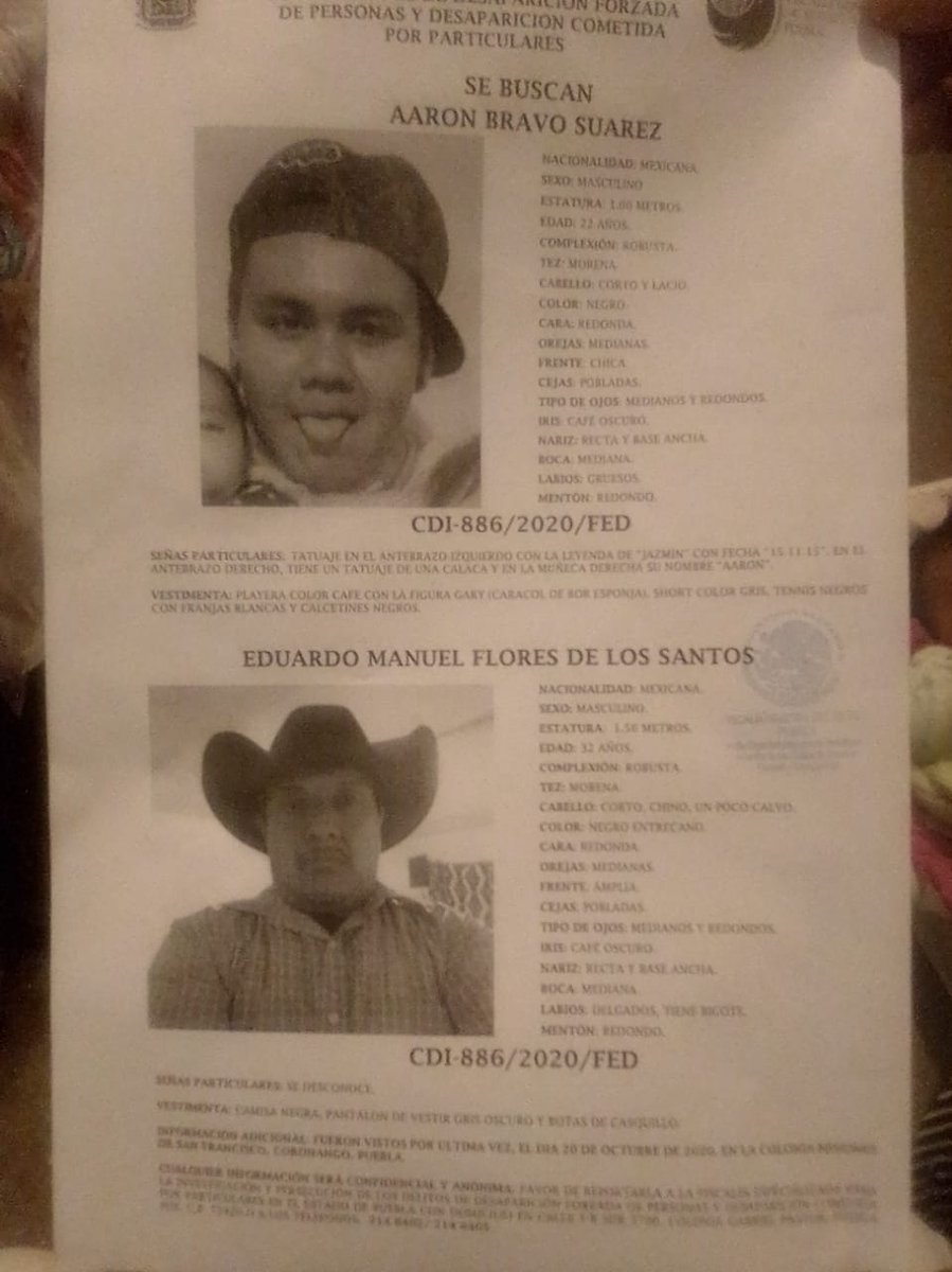 RedLopezDiaz's tweet photo. #ServicioSocial: Ayúdanos a localizar a Aarón Bravo Suárez de 22 años de edad y a Eduardo Manuel Flores de los Santos de 32 años de edad, fueron vistos por ultima vez el 20 de Octubre. Cualquier información llamar al 2222146402 #Puebla RT https://t.co/SjwcEM3Azk