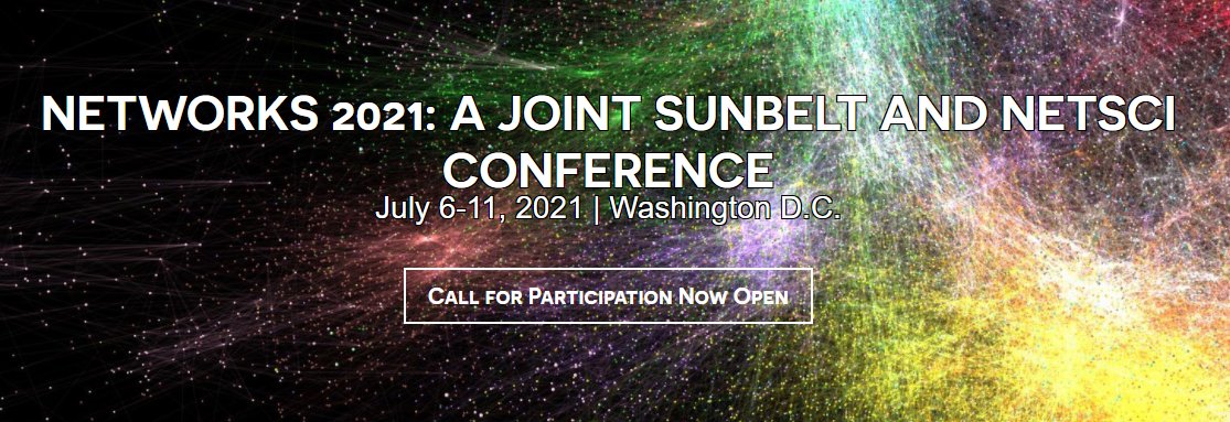 Networks 2021's call for participation is OPEN! Find call details and info on the hybrid conference format here: networks2021.net/program

<a href="/netscisociety/">Network Science Society</a> <a href="/SocNetAnalysts/">INSNA</a>