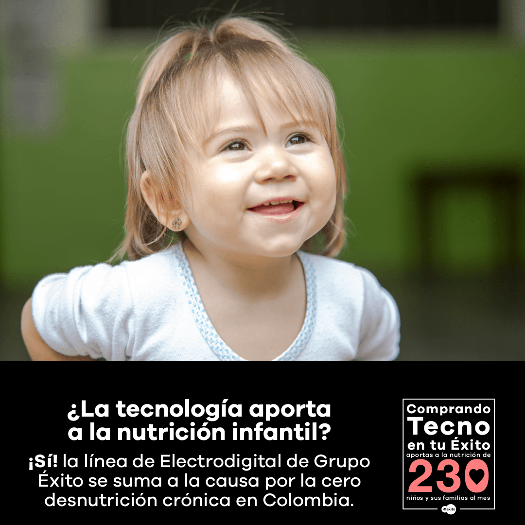 Fundacion_Exito's tweet photo. #TecnamórateDeLaNutrición || Cada vez que compres productos tecnológicos 🖥️🖨️🖱️ en almacenes Éxito, #Electrodigital dona un porcentaje de las ventas a la nutrición infantil. Mes a mes 230 niños y niñas pueden recibir una mejor alimentación para crecer sanos y fuertes. https://t.co/CuKbc1kUXg