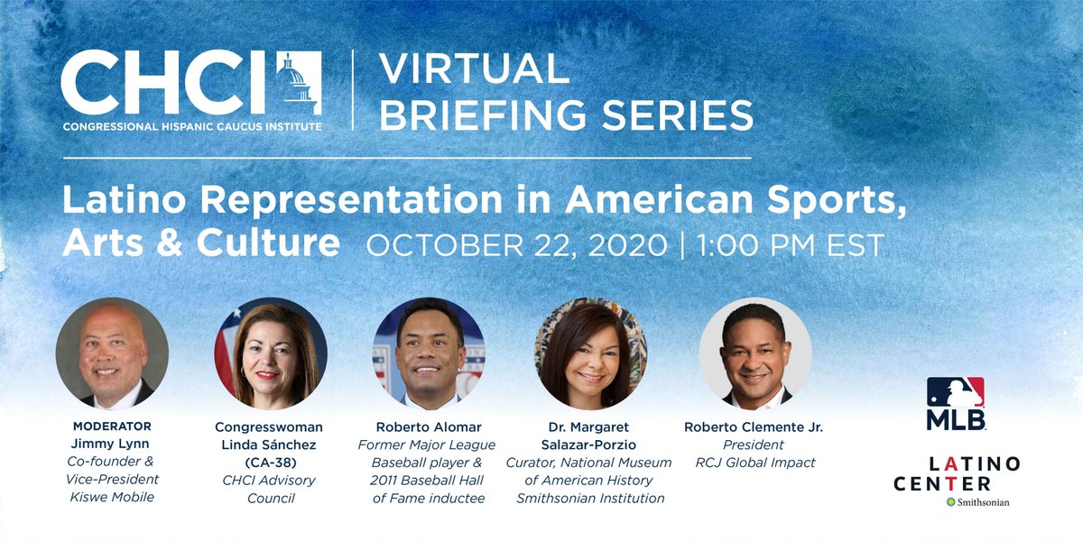 HAPPENING TODAY AT 1:00 PM. Join us for this exciting webinar to talk about #Latino representation in #sports, #arts &amp; #culture with the experts including <a href="/MLB/">MLB</a> legend Roberto Alomar, Jimmy Lynn plus a #virtual tour of @SLC_Latino ¡Pleibol! Watch LIVE @chcidc Facebook.