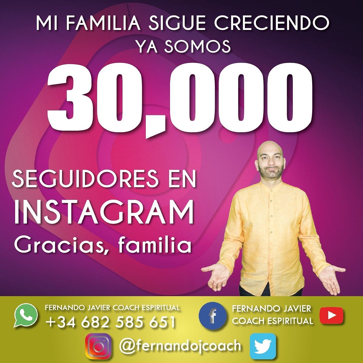 30.000 abrazos de luz y muy buenas energías. Seguimos creciendo mi gente hermosa, sigue en aumento nuestra familia en #Instagram. Gracias por estos #30K y por confiar en mi trabajo. Os quiero. Te espero en #IG (FernandoJCoach). https://t.co/5fD2JUCjkX