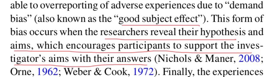 Also “good subject effect”. Researchers proclaim their bias and subjects “comply” with their expectations.