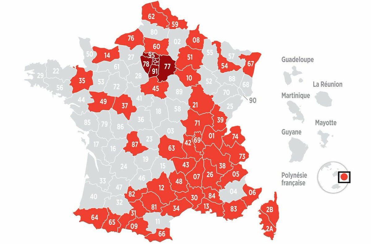 le_Parisien's tweet photo. Covid-19 : couvre-feu dans 54 départements et en Polynésie, voici la nouvelle carte de l’épidémie
👉 https://t.co/XgFLltCLXv https://t.co/Mur8pGcaqC