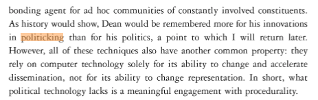 I wrote this paragraph in 2006 and it was published in 2007, in my book Persuasive Games. "Dean" refers to Howard Dean (remember), for whom  @frascafrasca and I made what became the first official game for a U.S. Presidential candidate.