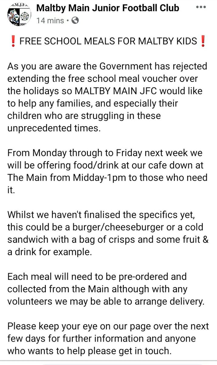 Free School Meals for Maltby Kids!
#grassrootsfamily
Keep up the fight @MarcusRashford