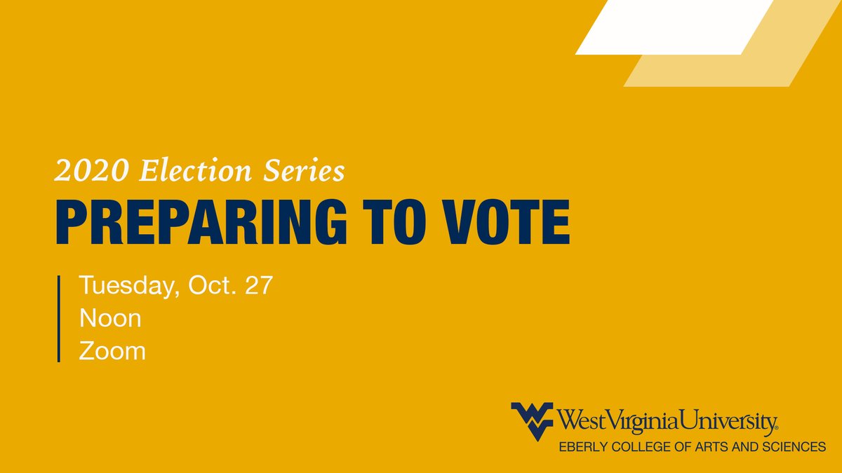 Throughout October, we are hosting a series of virtual discussions on topics related to the 2020 general election. Join us Oct. 27 at noon to hear panelists from WVU and the community discuss strategies for making informed voting decisions. #Election2020 eberly.wvu.edu/news-events/ev…