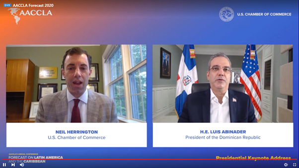 AMCHAMDR's tweet photo. Además habló de la importancia del acuerdo firmado recientemente para el programa #AméricaCrece, mediante el cual el país podrá acceder a financiamientos de hasta 2,000 millones de dólares y que, según afirma, incidirá en la recuperación económica del país.
#SemDomUSA2020
#FOLAC https://t.co/fg2fwXh5iQ