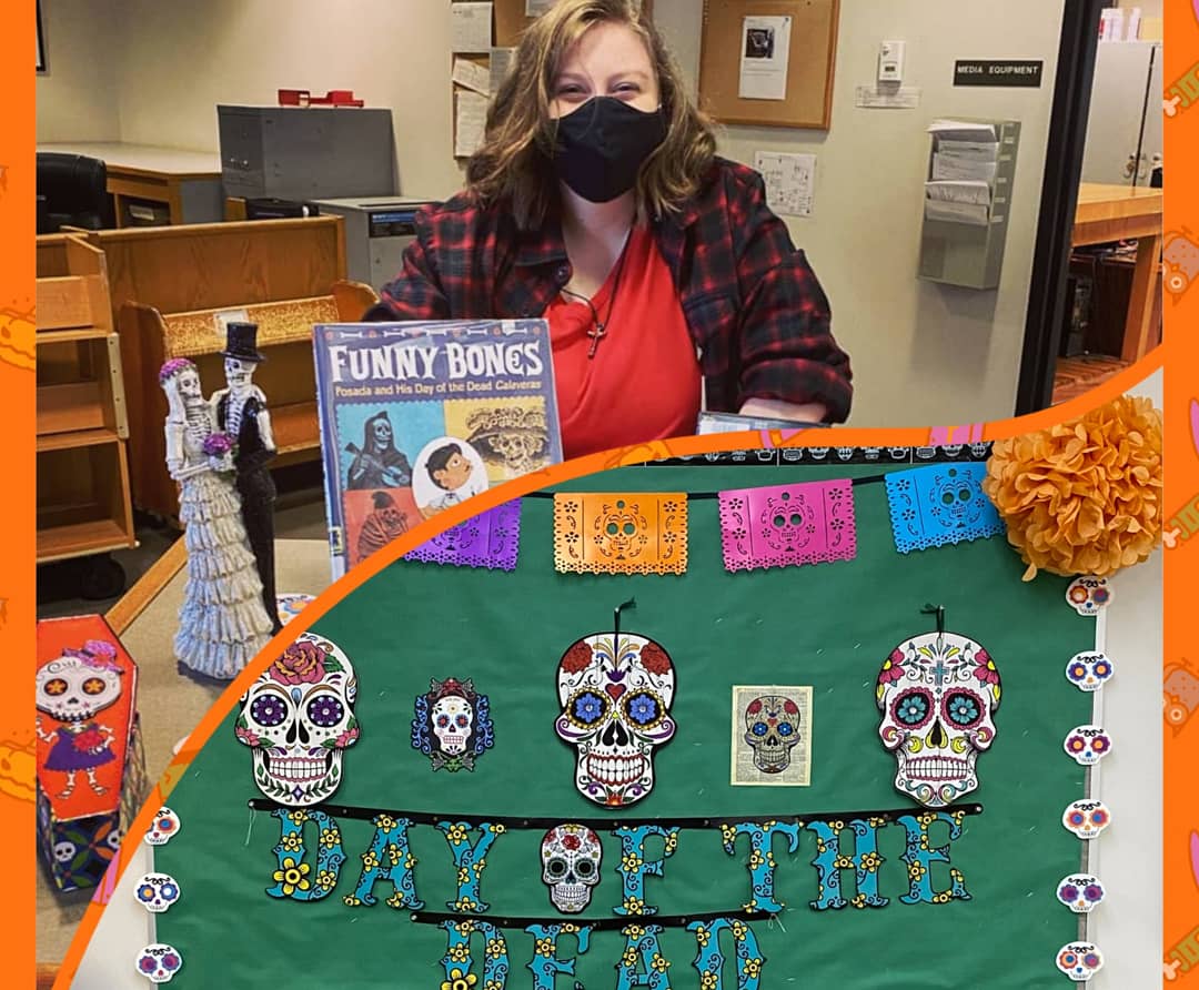 LWCLibrary's tweet image. Dìa de los Muertos (Day of the Dead) celebrates the lives of dearly departed loved ones. Pictured:Isabella Deaton  For more information visit: 
history.com/topics/hallowe…
#diadelosmuertos #dayofthedead #librarystudentworkers #librarydisplay #katiemurrelllibrary @LindseyWilson