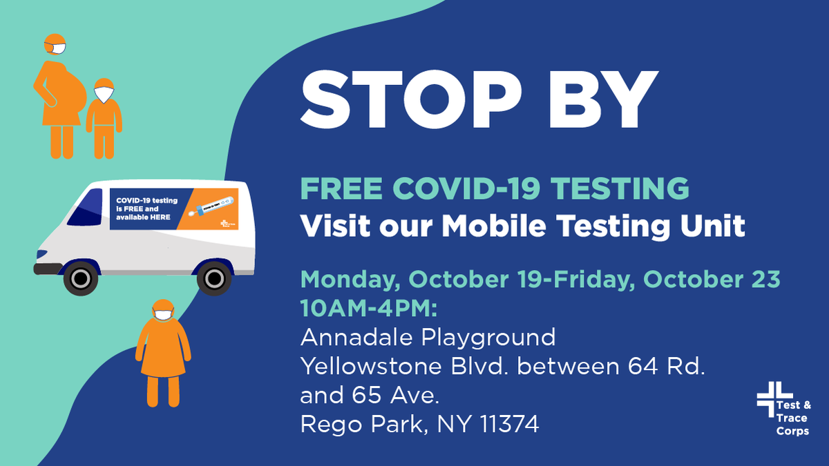 NYCMayorsOffice's tweet photo. A COVID-19 test is a #FREE way to keep #NYC healthy. Visit a mobile testing site this week or find other locations at: https://t.co/i10PBZdOd4 https://t.co/hWCBceMXVt