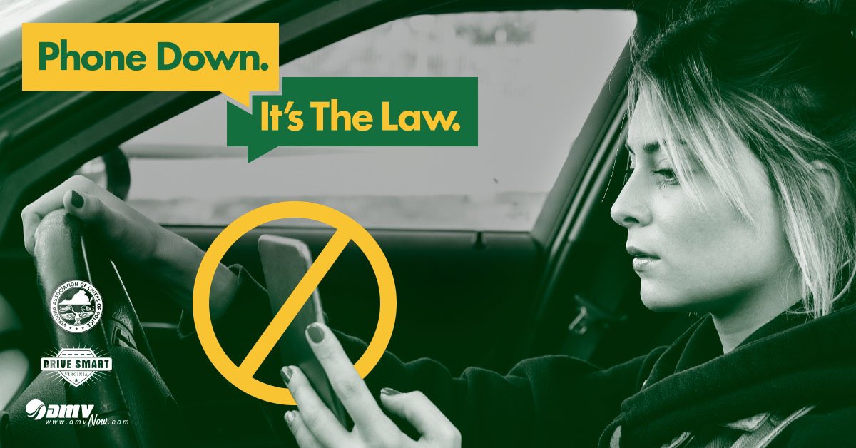 DRIVESMARTVA's tweet photo. Did you know that using a handheld phone while driving in #Virginia will be illegal as of Jan 1? Help us spread the word by ordering FREE posters and brochures available now in our store! #phonedown #ddam https://t.co/ubZSaCl6uY https://t.co/L7Sg2i6U44