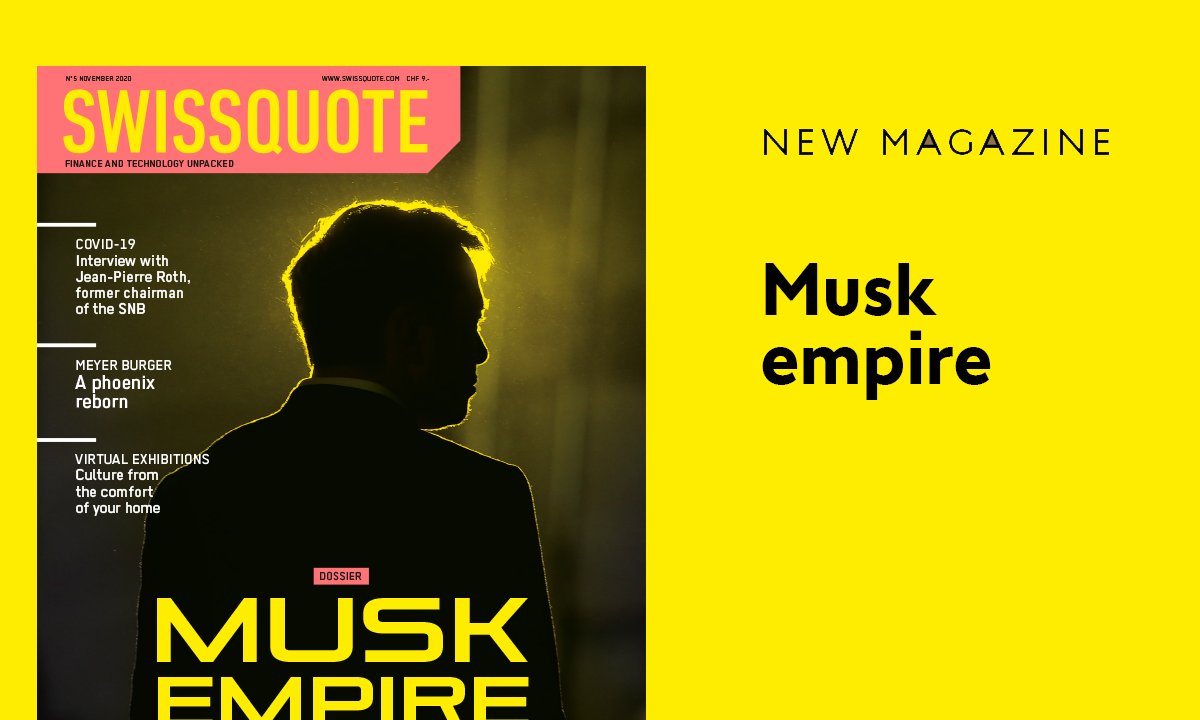 Swissquote's tweet photo. The new #SQMagazine is out! In this issue, we are diving into the @elonmusk's empire.

Both idolised &amp; detested, he revolutionised the payments industry with #PayPal, shook up the automotive industry with #Tesla, &amp; took control of space with #SpaceX. https://t.co/H7y4Ca4I10