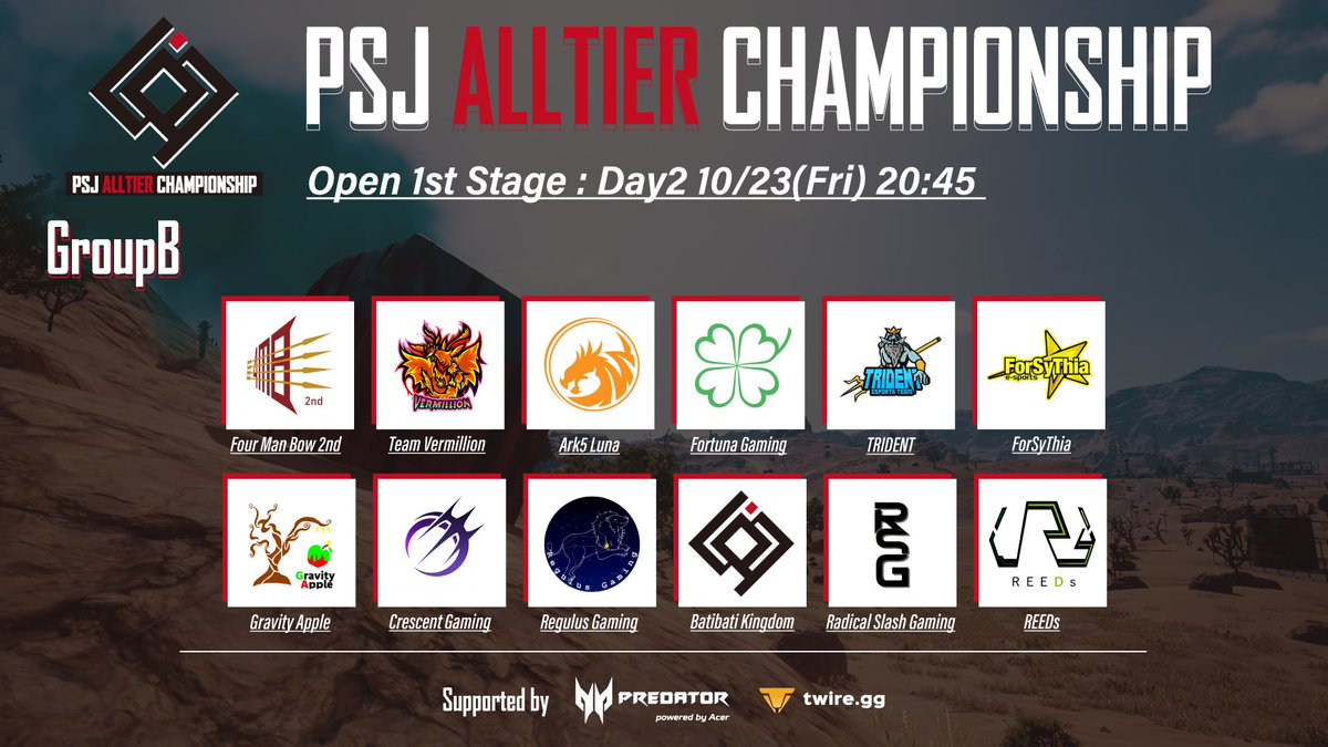 PUBGSCRIMJAPAN's tweet photo. 【PAC#2 Open 1st Stage Day2組み分け発表】
Day1の結果に基づき、Day2の組み分けは以下のようになりました!
明日の5試合でOpen Final 進出の16チームが決まります!最後まで諦めずに頑張ってください🔥
#戦いたいヤツドンドン行こう #PAC https://t.co/oTdDYqqQOD