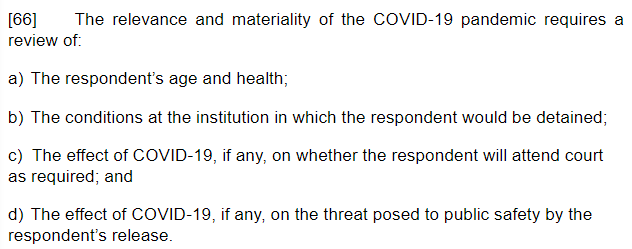 R. v. J.A., 2020 ONCA 660: The governing bail case on COVID-19's impact, particularly for a bail review. 
ontariocourts.ca/decisions/2020…