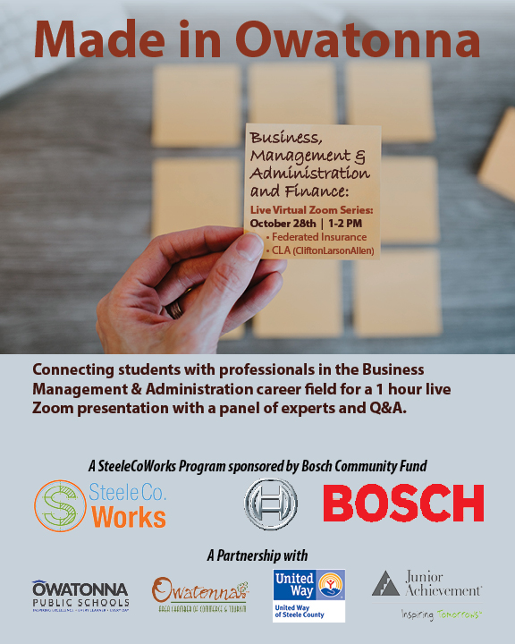 Thank you to all that participated in our first of three Fall Made in Owatonna Live Zoom Presentations! Please view our site for more info: sites.google.com/.../fall-2020-…

Click on October 21st presentation to listen to the live recording. 

Stay tuned for next week's presentation!