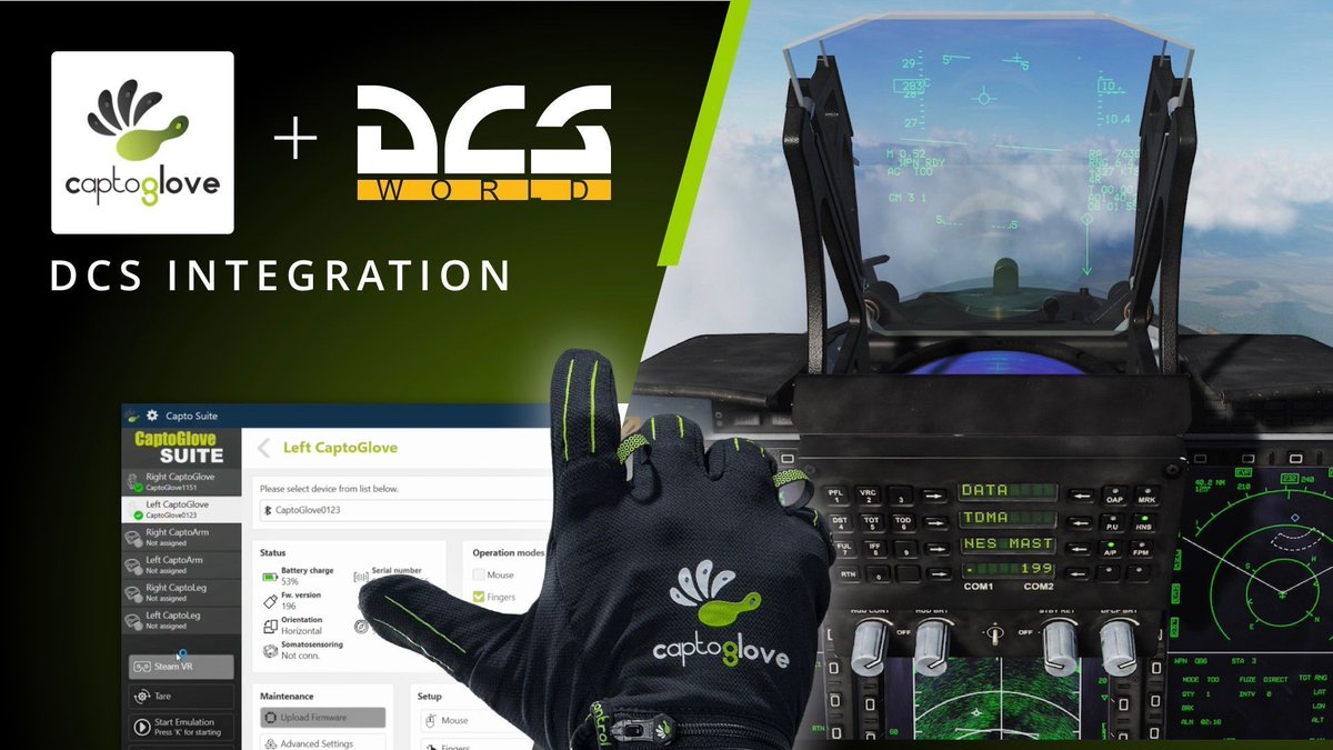 captoglove's tweet photo. We just released the instruction video on DCS setup for #CaptoGlove running through the #SteamVR integration. Now with improved movement reading and button interaction. 

Watch it: https://t.co/ldCzfalABu

#vrgaming #vr #virtualreality #vrgame @Steam @eagledynamics https://t.co/uyTbMjC7RH