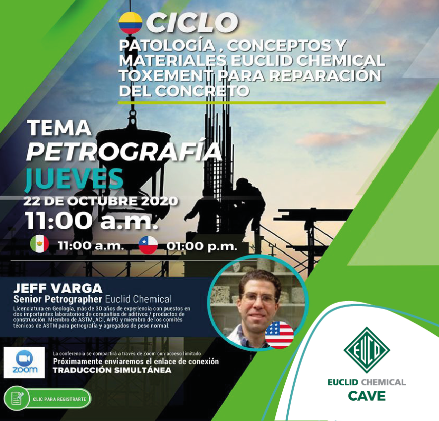 euclidcave's tweet photo. Participa en el ciclo de conferencias internacionales sobre Patología, conceptos y materiales Euclid Chemical Toxement para reparación del hormigón. En esta ocasión con el tema Petrografía. 
Ingresa directo a la charla en el siguiente link:
https://t.co/1Gm0v3DlGV https://t.co/WdqWtRtaLM