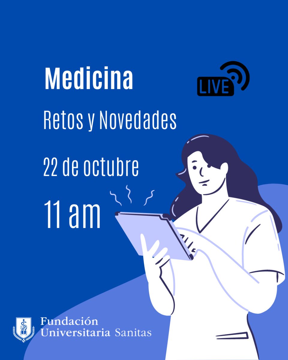 UNISANITAS1's tweet photo. En unisanitas estamos en #VIVO , ingresa a  https://t.co/jpwsduXV1X y participa de este encuentro con la facultad de #Medicina
¡No te lo puedes perder!
Este #estumomento para conocer más acerca de este programa y su #procesodeadmisión. https://t.co/RhReByxCAe