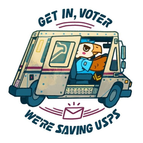 DoloresHuertaFD's tweet photo. Voting by mail & saving the USPS? SIGN US UP! Art Credit: @emilywalusart #CountVoteWin #ContarVotarGanar #VoteForOurLives #VotarParaVivir #VoteWithDHF #VotaConDHF #MyVoteMyVoice #MiVotoMiVoz #GOTV #Vota #SiSePuede #DHF https://t.co/a34Z4HiL8Y