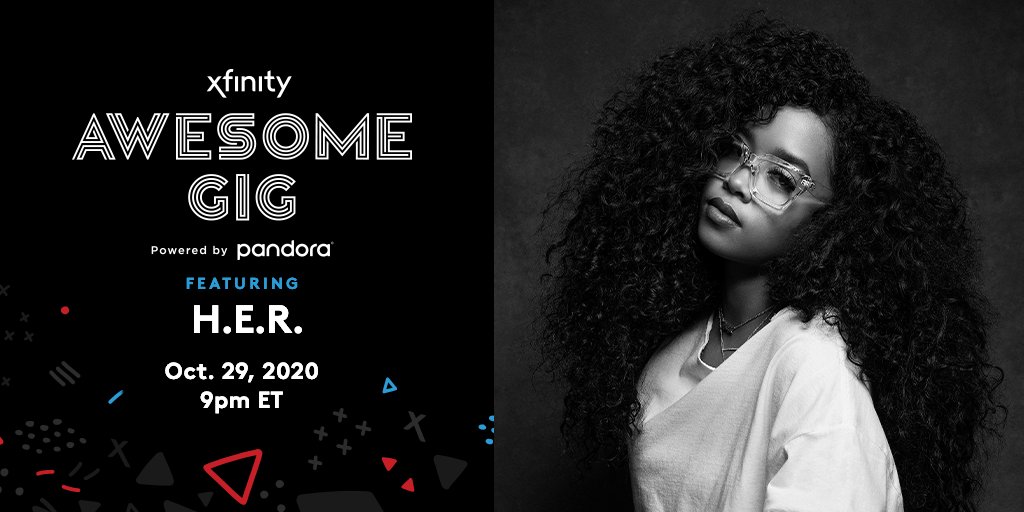 Don’t miss a special evening with @HERMusicx at the @xfinity Awesome Gig powered by Pandora on 10/29. Join H.E.R. with host @RealSway as she looks back at her musical journey, performs some of her hit tracks, and more! RSVP now to reserve your spot: https://t.co/QjxIxHqSlP https://t.co/a2y8ReHJmu