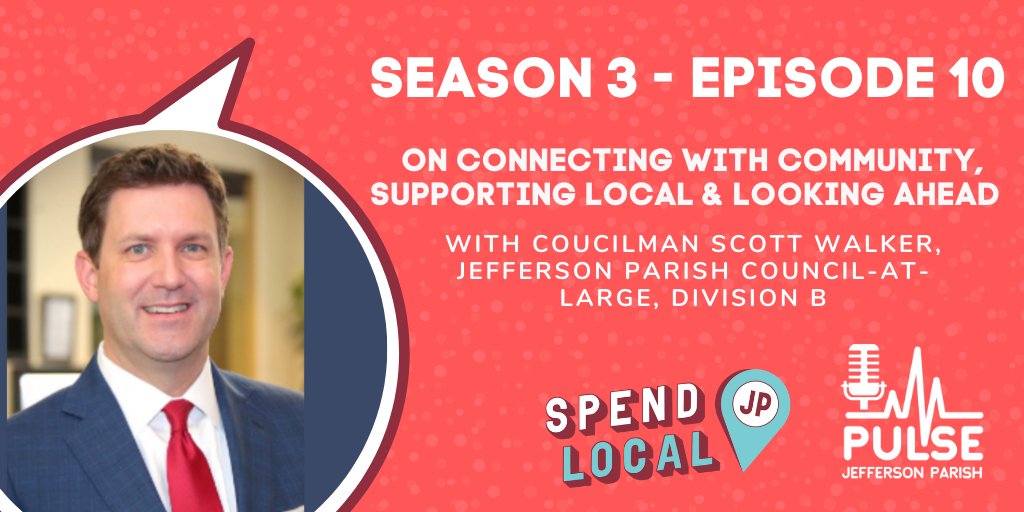 JEDCO_News's tweet photo. On the Season 3 finale of the #JeffersonParishPulse, we chat with @ScottWalkerJP about his first year on the #JeffParish Council. The wins, the challenges, the priorities, the pandemic, the future - we talk about all of it! 

Listen here: https://t.co/8FbtKMQDJD
#SpendLocalJP https://t.co/IjbmYXiYLq