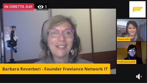 FreelanceNetIT1's tweet photo. Inizia la diretta siete pront* a seguirla?
Parleremo di #network con Barbara Reverberi, la nostra founder, Cristina Guarnaschelli, co-founder e Assunta Corbo di @ConstructiveNet.
#EFWeek #EFWeek2020
#insiemeémeglio #freelance
@assunta73 @espby @cris_guarna https://t.co/eb8ZyDA6as