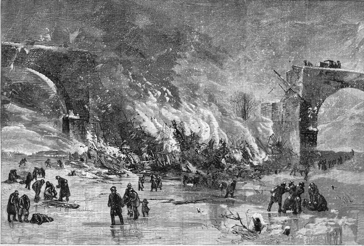 With prosperity, also came tragedy. Ashtabula was the site of the Great Train Disaster of 1876, when a train dropped 150 feet into the frozen river when the bridge collapsed. The disaster killed 92 people and injured the remaining passengers.   #GOPCThread  https://bit.ly/311nAmj&q...