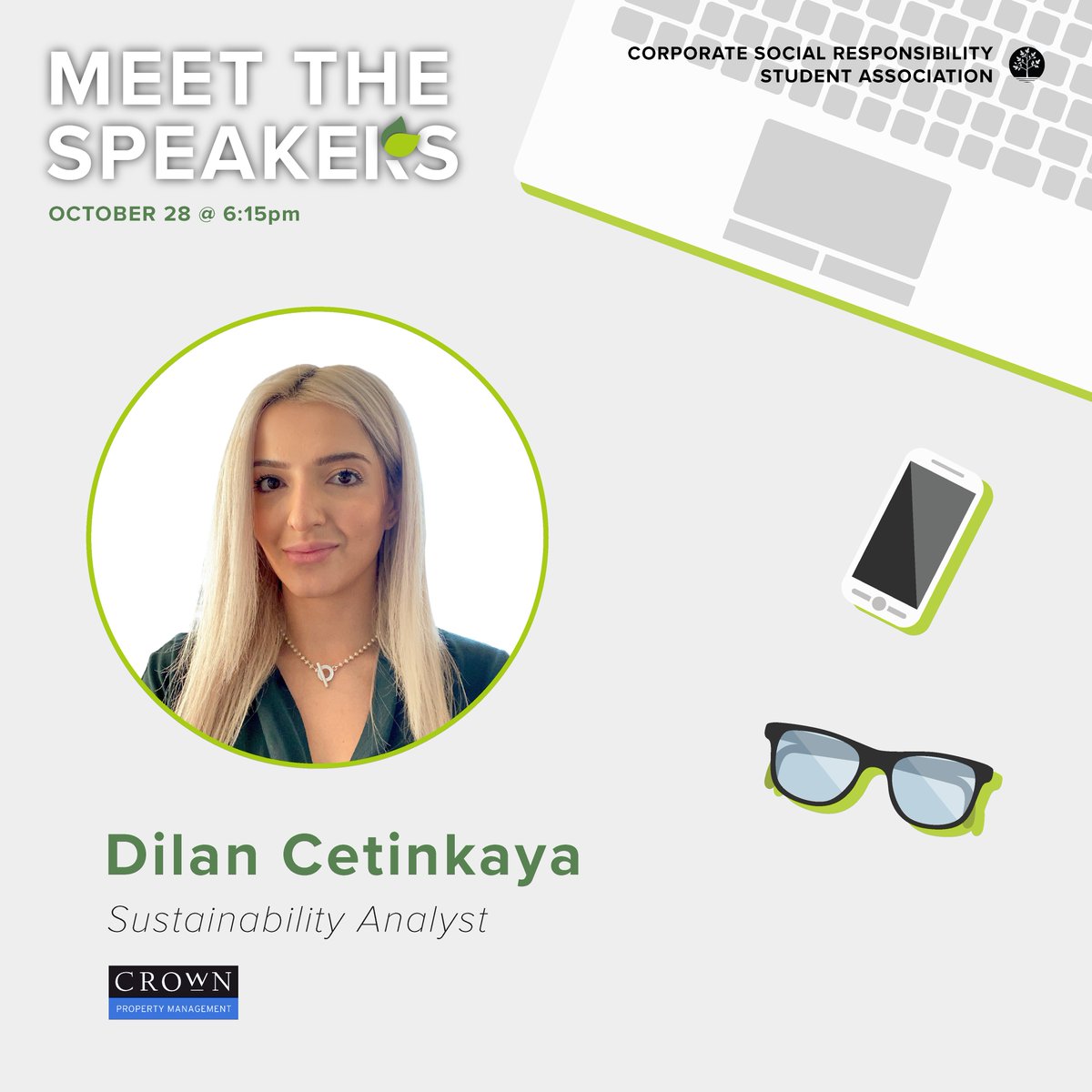 CSRSARYERSON's tweet image. ✨ We are excited to introduce Dilan Cetinkaya as a speaker in “Careers in CSR” ✨

Just a reminder that this event is taking place on October 28 from 6:15pm - 8:30pm.  One attendee will win a Google Nest mini. Link in bio to sign up.