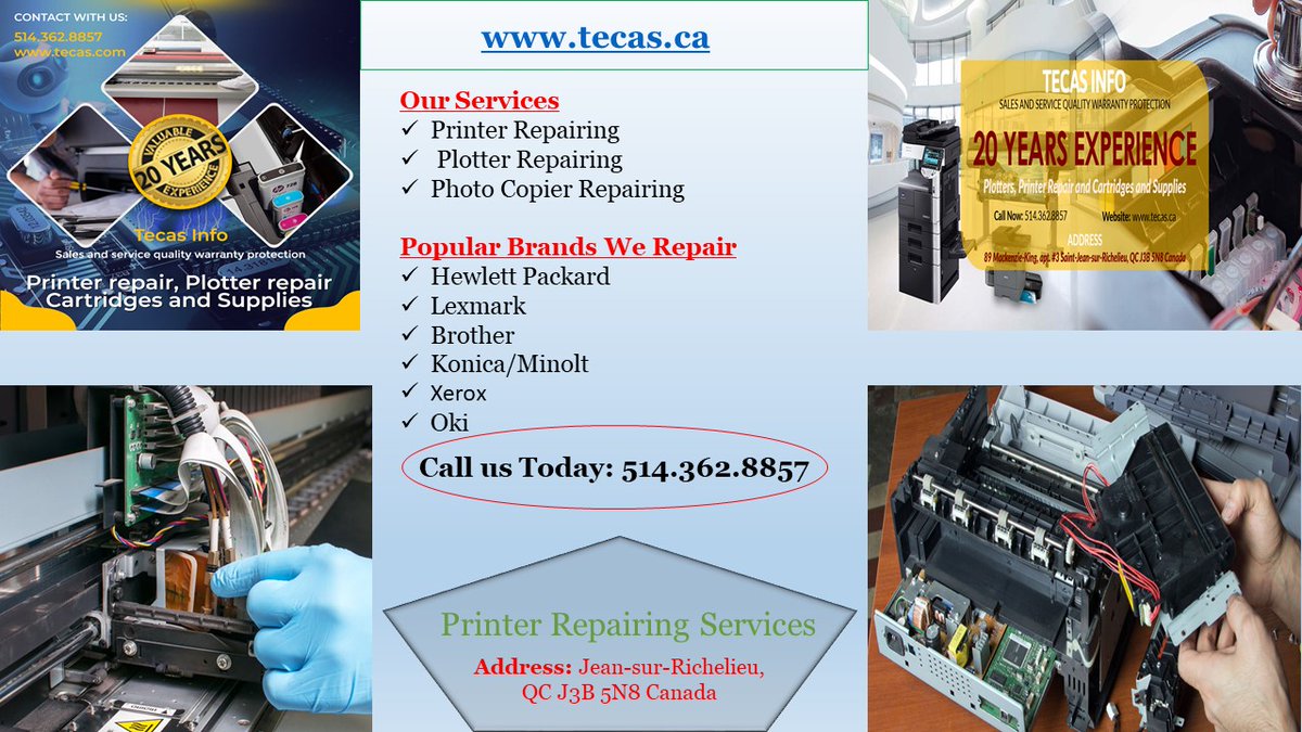 sam_izla's tweet image. Hire Our Services To Repair Your Printer

Your #printer is not working? Tecas is here to provide you professional services to repair your Printer. We have 20 Years 0f experience in this field. Call at 514.362.8857 or take a look at tecas.ca/services.html 
#Printer_Repair
