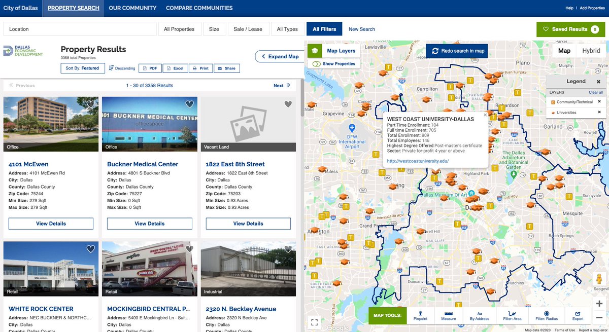 GISplanning's tweet image. Our map layers are regularly updated to keep them fresh and relevant. See the new university and technical schools layer here on the @DallasEcoDev (TX) ZoomProspector site. bit.ly/2HfJdZF  #econdev #postsecondary #technicalschools #workforce