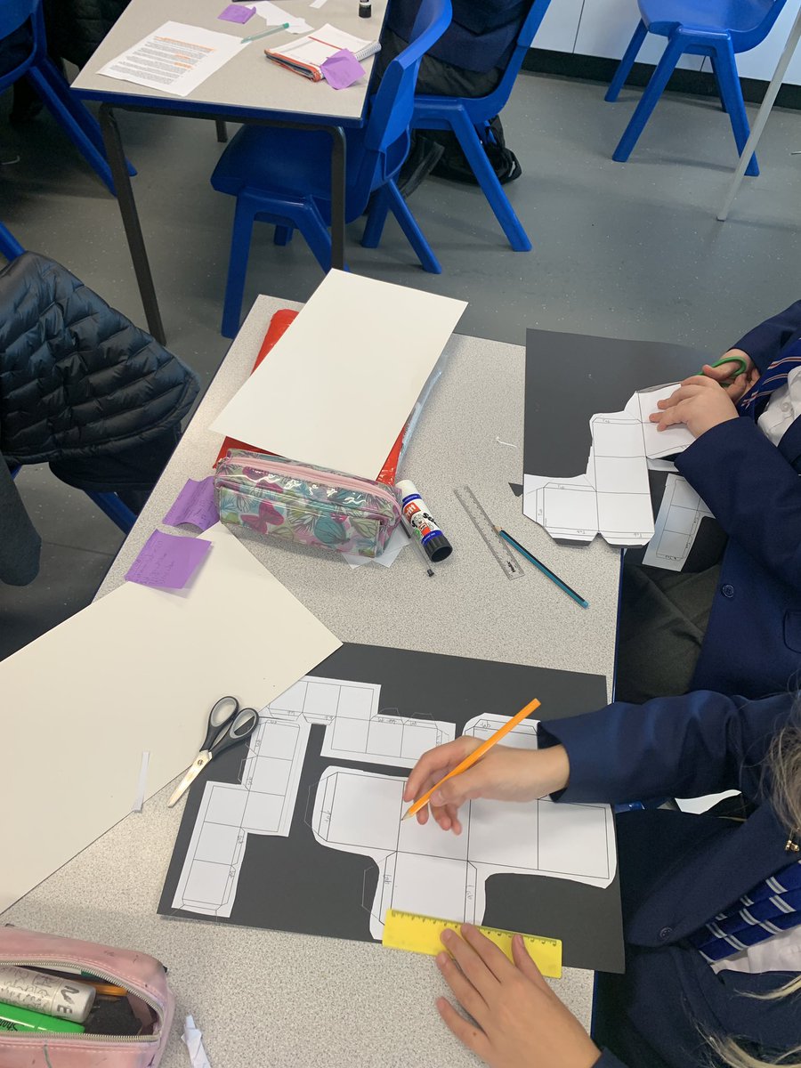 nieperDTandArt's tweet photo. Yr 7 D&amp;T students @nieperacademy learning about net surfaces and model making today. They’ll be a family of cardboard blockheads returning to the academy after half term! I can’t wait to see them! ✂️✏️📦 #modemaking #iterative #mathsinDT https://t.co/MTc8oNKEbA