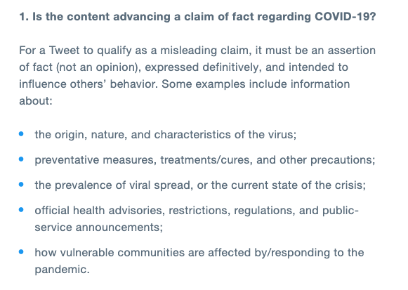 Twitter first released rules about COVID misinformation back in March. Had the people in the video not made the demonstratively false claim of having a "cure," it'd have probably stayed up. But this kind of misinformation can hurt people.  https://blog.twitter.com/en_us/topics/company/2020/covid-19.html#protecting