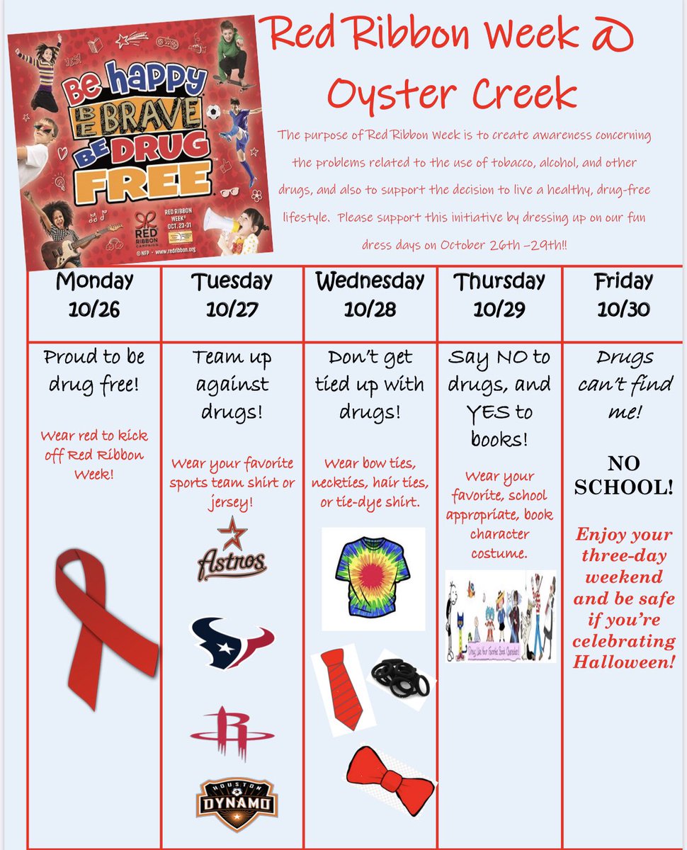 OCE_BlueJays's tweet photo. Red Ribbon Week is coming up soon! Join us for different dress up days, including a parade on Thursday! https://t.co/ikiE3gQBIN