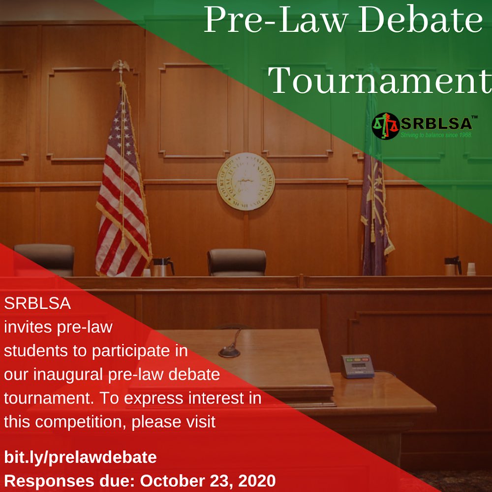 SRBLSA's tweet photo. SRBLSA invites pre-law students to participate in our inaugural pre-law debate tournament. To express interest, please visit the link in our bio under “Pre-Law Debate Tournament,” and respond by tomorrow!

*This tournament is only for SRBLSA pre-law members in chapters.* https://t.co/BRJ7jNlCzM