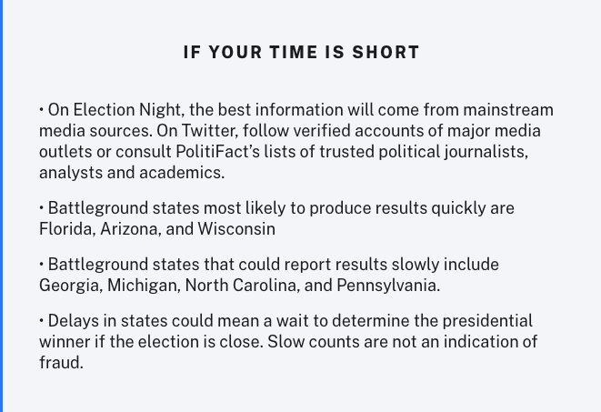 mediawise's tweet photo. If you're worried about navigating news coverage and social media on #ElectionNight, look no further. @PolitiFact breaks down how you can find good information and avoid being being conned by partisan misinformation. https://t.co/gmNoavaLwo https://t.co/OWmkzT9VjN