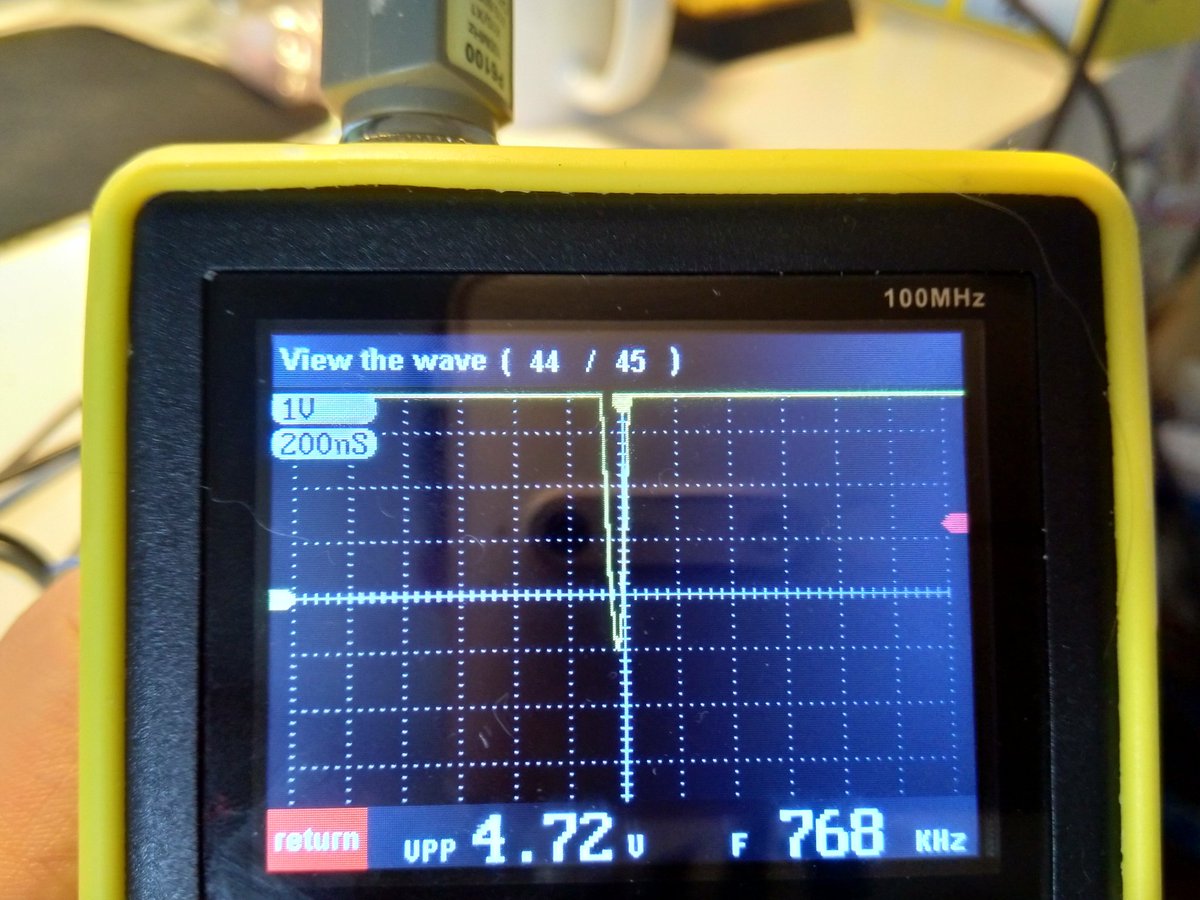 I did build this little circuit, but I don't think it's working. Here's the oscillator comparison before and after the circuit. Basically no change (the voltage fluctuates a bit regardless). Virtually the same. Might have to rebuild it.