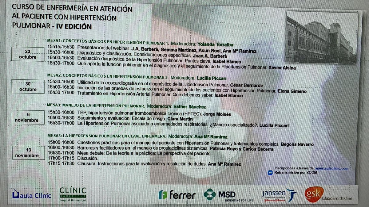 anaramireznurse's tweet photo. Ganas k llegue mañana. Primer día del curso d enfermería en atención al paciente con #hipertensiónpulmonar online desde @hospitalclinic  con @J_AlbertBarbera @isabelclinic @RestoyAlsina y @ytorralbag como moderadora! Nos acompañas? https://t.co/87nGabFZMl