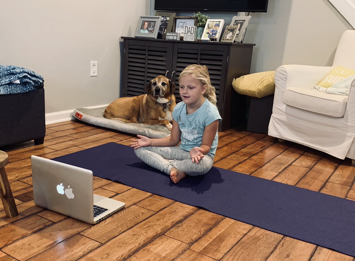 Doesn’t get any better than this. Remote gym yoga class with your best bud by your side. 💛🐶💙 #opsedu #itwasagoodday #namaste