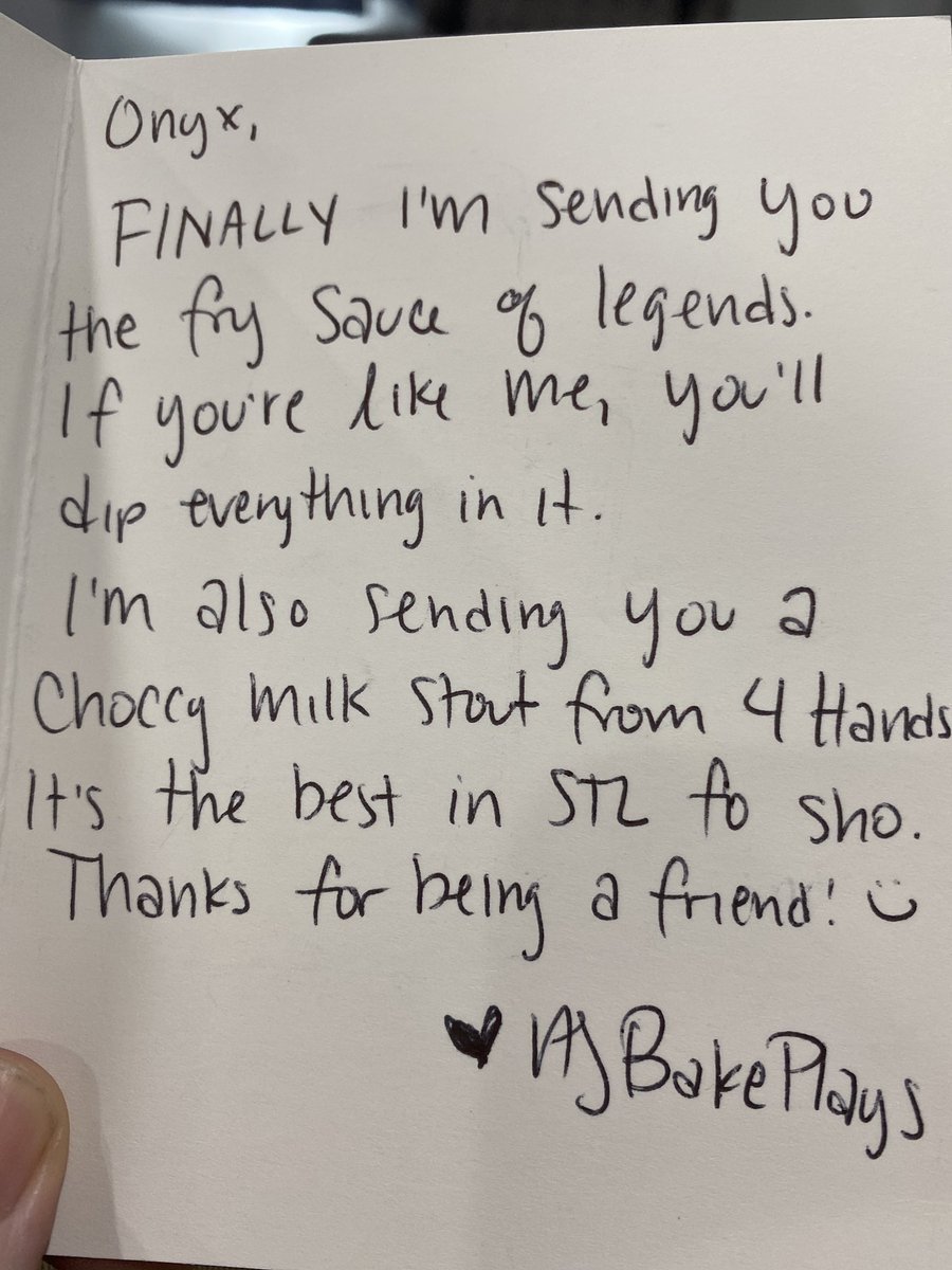 Onyxremote's tweet photo. The amazingly talented @ajbakeplays sent me a St. Louis care package and I am super pumped about it. Been asking about that fry sauce and now I too have my very own fry sauce thanks to her. If youโre not following her on twitch what are you waiting for!!! #stokedaf https://t.co/JArVoXxb6B