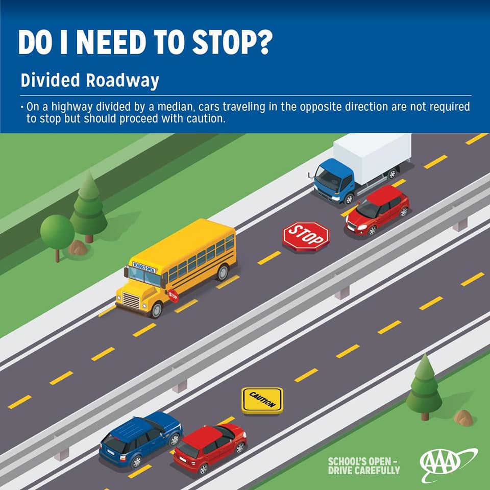 Nilespdil's tweet photo. When should you stop for a school bus? #RedLightsMeanStop #NationalSchoolBusSafetyWeek https://t.co/ccuv1VASgC