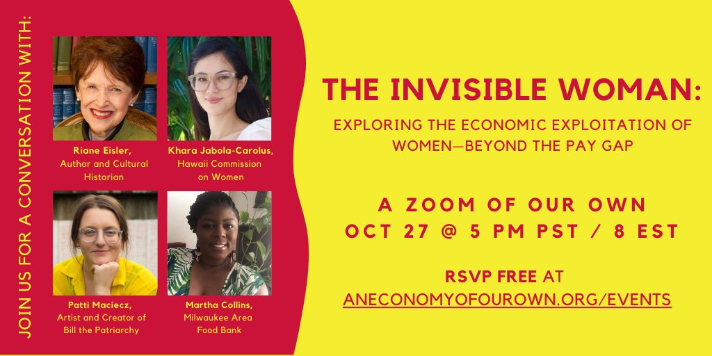 Want to see our #economy value the "women's work" of care labor? Join <a href="/economyofourown/">An Economy of Our Own</a> for a FREE webinar with #CaringEconomy advocates <a href="/RianeEisler/">Riane Eisler</a> <a href="/KharaJabola/">Khara Jabola-Carolus</a> and <a href="/pattimaciesz/">artpatti</a> on 10/27 to find out!

Save your spot: aneconomyofourown.org/events
 #EconTwitter #WomenSupportingWomen
